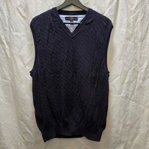 Vintage Tommy Hilfiger Golf Mens V Neck Cable Knit Vest Sweater Navy Blue Large